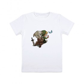 Детская футболка хлопок с принтом Skyim-Legend of Zelda в Белгороде, 100% хлопок | круглый вырез горловины, полуприлегающий силуэт, длина до линии бедер | Тематика изображения на принте: legend of zelda | довакин | зельда | линк | скайрим
