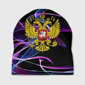 Шапка 3D с принтом RUSSIA в Белгороде, 100% полиэстер | универсальный размер, печать по всей поверхности изделия | Тематика изображения на принте: abstraction | grunge | russia | sport | абстракция | герб | краска | русский | символика рф | спорт | спортивный | триколор | униформа | форма | я русский