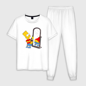 Мужская пижама хлопок с принтом Bart Simpson в Белгороде, 100% хлопок | брюки и футболка прямого кроя, без карманов, на брюках мягкая резинка на поясе и по низу штанин
 | bart simpson | арт | барт симпсон | зеркало | мультсериал | симпсоны | фотоаппарат