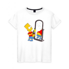 Женская футболка хлопок с принтом Bart Simpson в Белгороде, 100% хлопок | прямой крой, круглый вырез горловины, длина до линии бедер, слегка спущенное плечо | bart simpson | арт | барт симпсон | зеркало | мультсериал | симпсоны | фотоаппарат