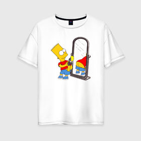 Женская футболка хлопок Oversize с принтом Bart Simpson в Белгороде, 100% хлопок | свободный крой, круглый ворот, спущенный рукав, длина до линии бедер
 | bart simpson | арт | барт симпсон | зеркало | мультсериал | симпсоны | фотоаппарат