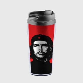 Термокружка-непроливайка с принтом Che Guevara в Белгороде, внутренняя часть — пищевой пластик, наружная часть — прозрачный пластик, между ними — полиграфическая вставка с рисунком | объем — 350 мл, герметичная крышка | 