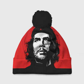 Шапка 3D c помпоном с принтом Che Guevara в Белгороде, 100% полиэстер | универсальный размер, печать по всей поверхности изделия | 
