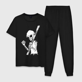 Мужская пижама хлопок с принтом Скелетон геодезист 2 (бел.) в Белгороде, 100% хлопок | брюки и футболка прямого кроя, без карманов, на брюках мягкая резинка на поясе и по низу штанин
 | 