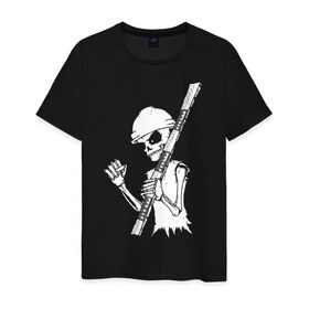 Мужская футболка хлопок с принтом Скелетон геодезист 2 (бел.) в Белгороде, 100% хлопок | прямой крой, круглый вырез горловины, длина до линии бедер, слегка спущенное плечо. | 