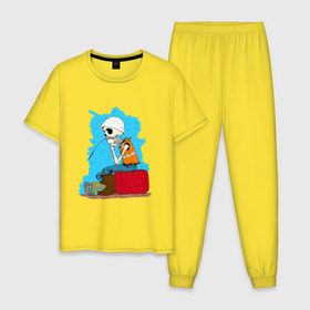 Мужская пижама хлопок с принтом Скелетон геодезист 3 в Белгороде, 100% хлопок | брюки и футболка прямого кроя, без карманов, на брюках мягкая резинка на поясе и по низу штанин
 | 