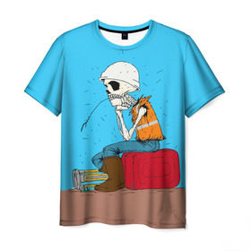 Мужская футболка 3D с принтом Скелетон геодезист 3D в Белгороде, 100% полиэфир | прямой крой, круглый вырез горловины, длина до линии бедер | surveyor | геодезист | геодезия | скелет | скелетон