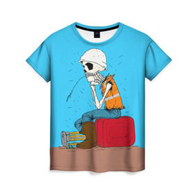 Женская футболка 3D с принтом Скелетон геодезист 3D в Белгороде, 100% полиэфир ( синтетическое хлопкоподобное полотно) | прямой крой, круглый вырез горловины, длина до линии бедер | surveyor | геодезист | геодезия | скелет | скелетон