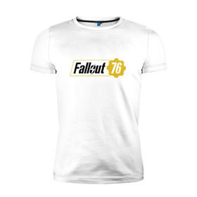 Мужская футболка премиум с принтом Fallout76 в Белгороде, 92% хлопок, 8% лайкра | приталенный силуэт, круглый вырез ворота, длина до линии бедра, короткий рукав | 76 | bethesda | fallout76 | vault | фалаут | фолаут | фоллаут