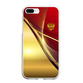 Чехол для iPhone 7Plus/8 Plus матовый с принтом RUSSIA SPORT Red and Gold в Белгороде, Силикон | Область печати: задняя сторона чехла, без боковых панелей | Тематика изображения на принте: abstract | design | geometry | hexagon | red and black | russia | sport | texture | абстракция | геометрия | герб | дизайн | патриот | патриотизм | россия | русский | соты | спорт | текстура | шестиугольники