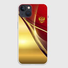 Чехол для iPhone 13 с принтом RUSSIA SPORT: Red and Gold. в Белгороде,  |  | Тематика изображения на принте: abstract | design | geometry | hexagon | red and black | russia | sport | texture | абстракция | геометрия | герб | дизайн | патриот | патриотизм | россия | русский | соты | спорт | текстура | шестиугольники