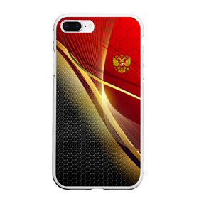 Чехол для iPhone 7Plus/8 Plus матовый с принтом RUSSIA SPORT Red and Black в Белгороде, Силикон | Область печати: задняя сторона чехла, без боковых панелей | Тематика изображения на принте: abstract | design | geometry | hexagon | red and black | russia | sport | texture | абстракция | геометрия | герб | дизайн | патриот | патриотизм | россия | русский | соты | спорт | текстура | шестиугольники