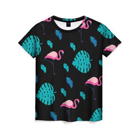 Женская футболка 3D с принтом Узор из фламинго в Белгороде, 100% полиэфир ( синтетическое хлопкоподобное полотно) | прямой крой, круглый вырез горловины, длина до линии бедер | африка | крылья | мода | прикольные | природа | птица | розовый | фламинго | цвет | яркие