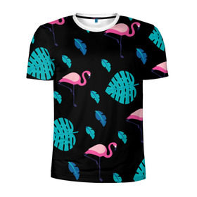 Мужская футболка 3D спортивная с принтом Узор из фламинго в Белгороде, 100% полиэстер с улучшенными характеристиками | приталенный силуэт, круглая горловина, широкие плечи, сужается к линии бедра | африка | крылья | мода | прикольные | природа | птица | розовый | фламинго | цвет | яркие