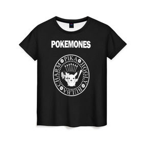 Женская футболка 3D с принтом Pokemones в Белгороде, 100% полиэфир ( синтетическое хлопкоподобное полотно) | прямой крой, круглый вырез горловины, длина до линии бедер | Тематика изображения на принте: группа | панк | пикачу | покемоны | рамон | рамонес | рамоунз | рамоунс | рок | хард