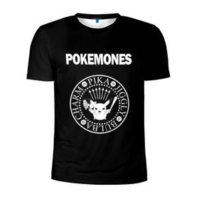 Мужская футболка 3D спортивная с принтом Pokemones в Белгороде, 100% полиэстер с улучшенными характеристиками | приталенный силуэт, круглая горловина, широкие плечи, сужается к линии бедра | группа | панк | пикачу | покемоны | рамон | рамонес | рамоунз | рамоунс | рок | хард