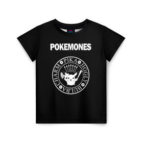 Детская футболка 3D с принтом Pokemones в Белгороде, 100% гипоаллергенный полиэфир | прямой крой, круглый вырез горловины, длина до линии бедер, чуть спущенное плечо, ткань немного тянется | группа | панк | пикачу | покемоны | рамон | рамонес | рамоунз | рамоунс | рок | хард