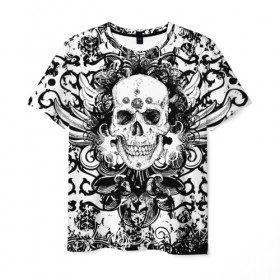 Мужская футболка 3D с принтом Grunge Skull в Белгороде, 100% полиэфир | прямой крой, круглый вырез горловины, длина до линии бедер | abstract | skull | абстракция | рисунок | узор | череп