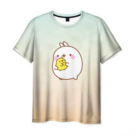 Мужская футболка 3D с принтом Molang Друзья в Белгороде, 100% полиэфир | прямой крой, круглый вырез горловины, длина до линии бедер | Тематика изображения на принте: kawaii | аниме | зайчик | зая | заяц | каваи | мимими | моланг | птенчик