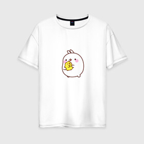 Женская футболка хлопок Oversize с принтом Molang Друзья в Белгороде, 100% хлопок | свободный крой, круглый ворот, спущенный рукав, длина до линии бедер
 | kawaii | аниме | зайчик | зая | заяц | каваи | мимими | моланг | птенчик