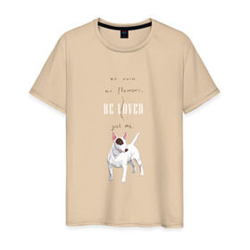 Мужская футболка хлопок с принтом Бультерьер в Белгороде, 100% хлопок | прямой крой, круглый вырез горловины, длина до линии бедер, слегка спущенное плечо. | dog | бультерьер | собака | терьер