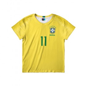 Детская футболка 3D с принтом Coutinho home WC 2018 в Белгороде, 100% гипоаллергенный полиэфир | прямой крой, круглый вырез горловины, длина до линии бедер, чуть спущенное плечо, ткань немного тянется | brazil | coutinho | cup champions | league | world | бразилия | коутиньо