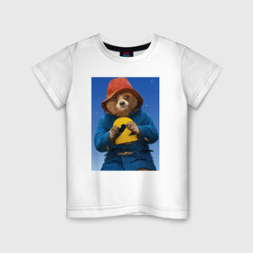 Детская футболка хлопок с принтом Паддингтон 2 в Белгороде, 100% хлопок | круглый вырез горловины, полуприлегающий силуэт, длина до линии бедер | англия | вокзал | комедия | медведь | мультфильм | паддингтона 2 | фэнтези | шляпа