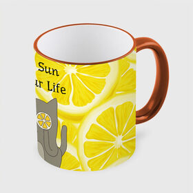 Кружка 3D с принтом More Sun In Your Life в Белгороде, керамика | ёмкость 330 мл | Тематика изображения на принте: cat | kitty | lemon | lemonade | limon | pussycat | summer | жара | желтый | кот | котенок | котики | котэ | кошка | лемон | лемонад | лето | лимон | лимонад | позитив | серый | сок | солнце | сочный | фрукт | цитрус | черный | яркий