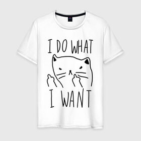 Мужская футболка хлопок с принтом Do What Want в Белгороде, 100% хлопок | прямой крой, круглый вырез горловины, длина до линии бедер, слегка спущенное плечо. | cat | kitty | кот | кошка