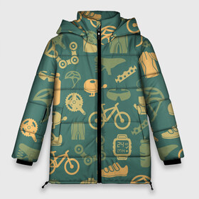 Женская зимняя куртка 3D с принтом Велосипед Текстура в Белгороде, верх — 100% полиэстер; подкладка — 100% полиэстер; утеплитель — 100% полиэстер | длина ниже бедра, силуэт Оверсайз. Есть воротник-стойка, отстегивающийся капюшон и ветрозащитная планка. 

Боковые карманы с листочкой на кнопках и внутренний карман на молнии | байк | велик | вело | велосипед | велосипеды | велоспорт | с велосипедом | спорт