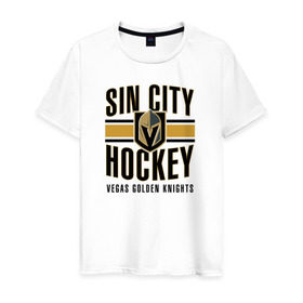 Мужская футболка хлопок с принтом Sin City Hockey в Белгороде, 100% хлопок | прямой крой, круглый вырез горловины, длина до линии бедер, слегка спущенное плечо. | nhl | stanley cup | vegas golden knights | vegas knights | вегас голден найтс | вегас найтс | кубок стенли | кубок стэнли | нхл | хоккей | хоккейный клуб
