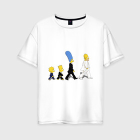 Женская футболка хлопок Oversize с принтом Симпсоны в Белгороде, 100% хлопок | свободный крой, круглый ворот, спущенный рукав, длина до линии бедер
 | bart | cимпсоны | doh | family | homer | lisa | meh | school | simpsons | springfield | анимация | барт | гомер | желтый | комедия | лентяй | лиза | мардж | мульт | мультфильм | мэгги | отец | пончик | ребенок | родители | семья | сериал