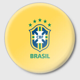 Значок с принтом Сборная Бразилии в Белгороде,  металл | круглая форма, металлическая застежка в виде булавки | Тематика изображения на принте: сборная бразилии | футбол