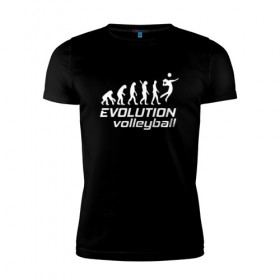 Мужская футболка премиум с принтом Evoluon volleyball в Белгороде, 92% хлопок, 8% лайкра | приталенный силуэт, круглый вырез ворота, длина до линии бедра, короткий рукав | Тематика изображения на принте: evoluon | volleyball |  эволюция | волейбол
