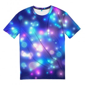 Мужская футболка 3D с принтом Цветные огоньки в Белгороде, 100% полиэфир | прямой крой, круглый вырез горловины, длина до линии бедер | абстракт | боке | вспышки | космос | огни | огоньки