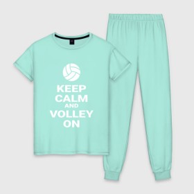 Женская пижама хлопок с принтом Keep calm and volley on в Белгороде, 100% хлопок | брюки и футболка прямого кроя, без карманов, на брюках мягкая резинка на поясе и по низу штанин | sport | volleyball | волейбол | спорт