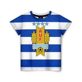 Детская футболка 3D с принтом Сборная Уругвая по футболу в Белгороде, 100% гипоаллергенный полиэфир | прямой крой, круглый вырез горловины, длина до линии бедер, чуть спущенное плечо, ткань немного тянется | 