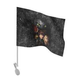 Флаг для автомобиля с принтом Беззубик и викинги в Белгороде, 100% полиэстер | Размер: 30*21 см | how to train your dragon | беззубик | викинги | дракон | как приручить дракона | ночная фурия