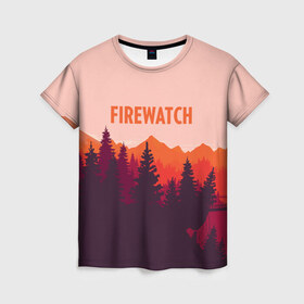 Женская футболка 3D с принтом FIREWATCH в Белгороде, 100% полиэфир ( синтетическое хлопкоподобное полотно) | прямой крой, круглый вырез горловины, длина до линии бедер | art | campo santo | firewatch | game | горы | закат | игра | лес | пейзаж | пожарный дозор | солнце | холмы