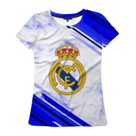 Женская футболка 3D с принтом Real Madrid 2018 в Белгороде, 100% полиэфир ( синтетическое хлопкоподобное полотно) | прямой крой, круглый вырез горловины, длина до линии бедер | football | soccer | реал мадрид