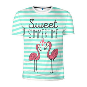 Мужская футболка 3D спортивная с принтом Sweet Summer Time в Белгороде, 100% полиэстер с улучшенными характеристиками | приталенный силуэт, круглая горловина, широкие плечи, сужается к линии бедра | animal | art | flamingo | love | pink | summer | sweet | time | арт | белый | бирюзовый | жара | животное | лето | любовь | матроска | полоски | рисунок | розовый | роман | сердечки | сердце | серый | фламинго | черный