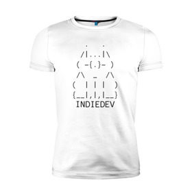 Мужская футболка премиум с принтом Indiedev cat text в Белгороде, 92% хлопок, 8% лайкра | приталенный силуэт, круглый вырез ворота, длина до линии бедра, короткий рукав | artalasky | cat | gamedev | gamer | indie | label | pixel | pixelart | retro | арталаски | инди | кот | пиксели | пиксельарт | ретро