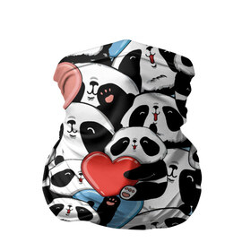 Бандана-труба 3D с принтом Пандяшки в Белгороде, 100% полиэстер, ткань с особыми свойствами — Activecool | плотность 150‒180 г/м2; хорошо тянется, но сохраняет форму | Тематика изображения на принте: baby | cute | fun | gift | happy | heart | panda | paw | smile | белый | красный | лапа | малыш | милый | мягкий | нежный | няшный | панда | подарок | радость | розовый | сердце | счастье | сюрприз | улыбка | черный