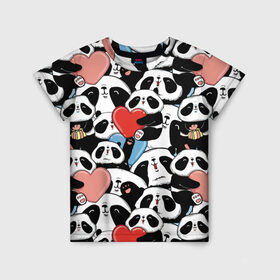Детская футболка 3D с принтом Пандяшки в Белгороде, 100% гипоаллергенный полиэфир | прямой крой, круглый вырез горловины, длина до линии бедер, чуть спущенное плечо, ткань немного тянется | Тематика изображения на принте: baby | cute | fun | gift | happy | heart | panda | paw | smile | белый | красный | лапа | малыш | милый | мягкий | нежный | няшный | панда | подарок | радость | розовый | сердце | счастье | сюрприз | улыбка | черный