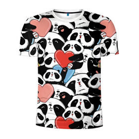 Мужская футболка 3D спортивная с принтом Пандяшки в Белгороде, 100% полиэстер с улучшенными характеристиками | приталенный силуэт, круглая горловина, широкие плечи, сужается к линии бедра | baby | cute | fun | gift | happy | heart | panda | paw | smile | белый | красный | лапа | малыш | милый | мягкий | нежный | няшный | панда | подарок | радость | розовый | сердце | счастье | сюрприз | улыбка | черный