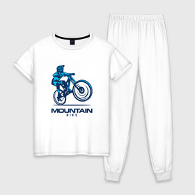 Женская пижама хлопок с принтом Велосипед в Белгороде, 100% хлопок | брюки и футболка прямого кроя, без карманов, на брюках мягкая резинка на поясе и по низу штанин | downhill | байк | велосипед | велоспорт | горный | горы | спорт