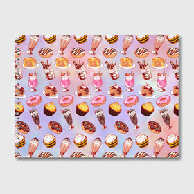 Альбом для рисования с принтом Очень Сладкий Паттерн в Белгороде, 100% бумага
 | матовая бумага, плотность 200 мг. | блины | вкусняшка | еда | кекс | клубника | коктейль | мороженое | панкейк | пончик | сладости