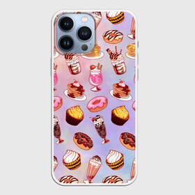 Чехол для iPhone 13 Pro Max с принтом Очень Сладкий Паттерн в Белгороде,  |  | Тематика изображения на принте: блины | вкусняшка | еда | кекс | клубника | коктейль | мороженое | панкейк | пончик | сладости