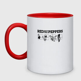 Кружка двухцветная с принтом Red Hot Chili Peppers в Белгороде, керамика | объем — 330 мл, диаметр — 80 мм. Цветная ручка и кайма сверху, в некоторых цветах — вся внутренняя часть | red hot chili peppers | rhcp | перцы | ред хот чили пепперс | рхчп | рэд
