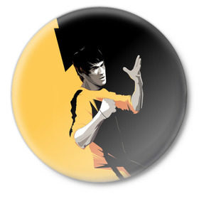 Значок с принтом Bruce Lee в Белгороде,  металл | круглая форма, металлическая застежка в виде булавки | bruce lee | актер | боец | воин | звезда | карате